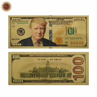 Wr Us President Donald Trump Colorized $100 Dollar Bill Gold Foil Banknote
