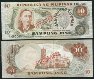 Philippines 10 Pesos Nd (1970s) P154s1 Au - Specimen