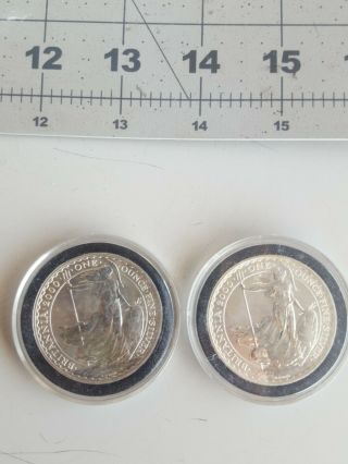 2x 2000 Britannia 1oz Each.  Fine Silver £2 Two Pound Coins In Plastic Case