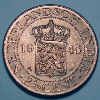 Netherlands East Indies 2 - 1/2 Cents 1945 P Philadelphia K8.  4