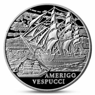 2010 Belarus 20 Roubles Sailing Ship Amerigo Vespucci Silver Hologram