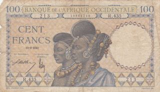 100 Francs Vg - Banknote From French West Africa 1941 Pick - 23