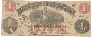 Csa Virginia,  $1.  00 Bank Note,  Cr17,  July 21,  1862,  Sn92949,  Plt " A ",  Fine