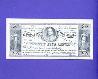 1837 25c Obsolete Bank - Note ✪ Philadelphia Savings Institution Proof