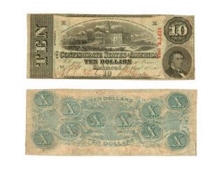 1863 $10 U.  S.  The Confederate States Of America Capitol Columbia T - 59 Cc Circ