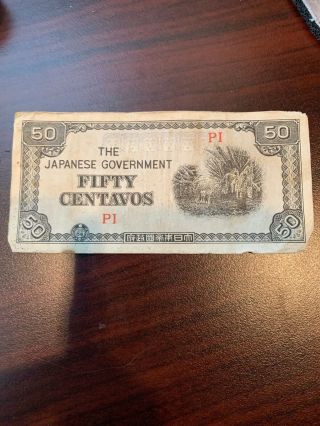 The Japanese Government Fifty (50) Centavos Paper Invasion Money World War 2 Wwii