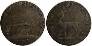 1796 Great Britain Condor Half 1/2 Penny Token Freedom With Innocence Dh 1041b