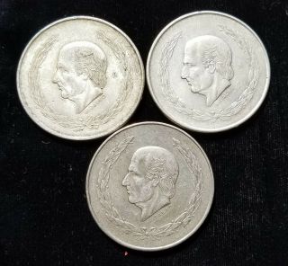1951 - 1952 - 1953 Silver Mexican 5 Pesos Hidalgo Commem (3 Silver Coins) Circ