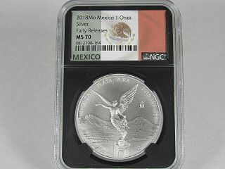 2018 Mo Mexico 1 Onza Silver Libertad Ngc Ms 70 Er Mexico Flag Label