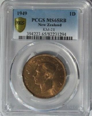 Zealand 1949 Penny Pcgs Ms65rb,  Only One Graded Higher