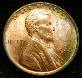1945 - P Nicely Toned Bu/uncirculated Lincoln Cent Wheat Penny