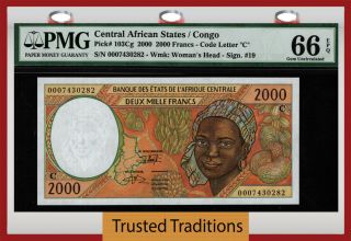 Tt Pk 103cg Central African States Congo 2000 Francs Pmg 66 Epq Gem Unc