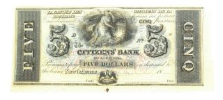 1800s Citizens Bank Of Louisiana $5 Note You Grade