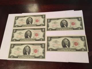 1963a $2 Dollar United States Notes Bu 5 Consecutive S/n’s Paper Money