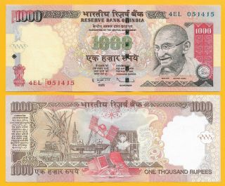 India 1000 Rupees P - 100g 2011 Letter R Unc Banknote
