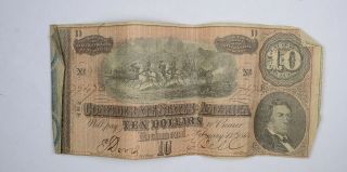 Civil War 1864 $10.  00 Confederate States Horse Blanket Note 669