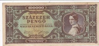 1945 Hungary 100,  000 Pengo Note,  Pick 121a