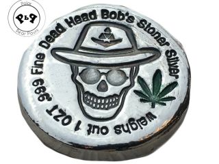 Polarbearpours Hand Poured Silver Bar Round Bullion 999fs 1 Ozt Cannabis Stoner