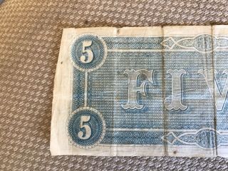 1864 Richmond,  VA $5 Dollar Confederate States Note 6