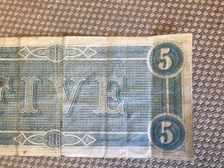1864 Richmond,  VA $5 Dollar Confederate States Note 7
