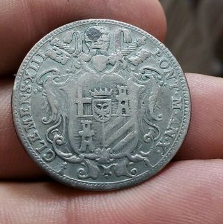 1767 Silver Testone.  Pope Clement Xiii.  Papal State.  Plugged.  Rare