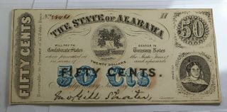 Cr - 4 50 Cents State Of Alabama 50 Cts In Blue Obsolete Currency