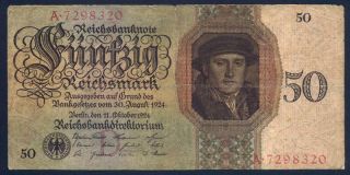 Germany 50 Reichsmark 1924 - Vg - Pick 177