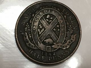 Bank Of Montreal 1/2 Half Penny Canadian Token 1842 " Prvince Of Canada " Coin