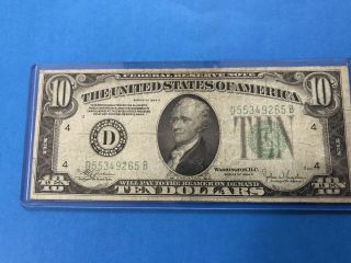 1934 C $10 Ten Dollar Green Seal Federal Reserve Note