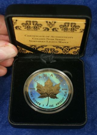 2016 $5 Canada Golden Noir Series Color 1 Oz Silver Coin - Northern Lights Maple