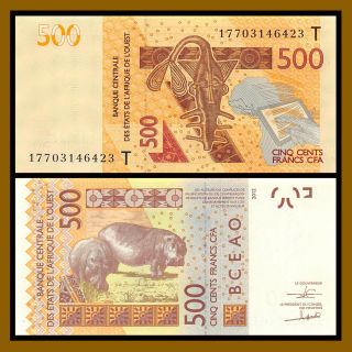 W.  A.  S West African States,  Togo 500 Francs,  2017 P - 819t Mask Hippos Unc