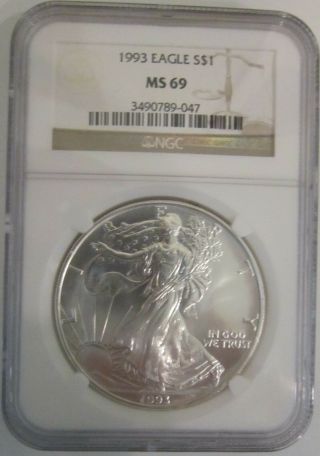 1993 Silver American Eagle Ngc Ms - 69 Dollar