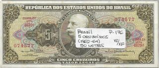 Brazil Bundle 50 Notes 5 Cruzeiros (1962 - 64) P 176 Vf/xf