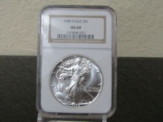 1988 $1 American Silver Eagle Ngc Ms69 Classic Brown Label