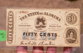 1863 0.  50 Cent State Of Alabama Civil War Currency Confederate Note 57291