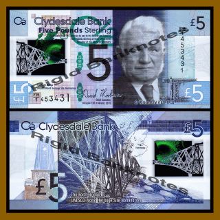 Scotland 5 Pounds,  2015 P - Polymer Commemorative Clydesdale Bank Unc