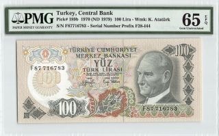Turkey 1970 (nd 1979) P - 189b Pmg Gem Unc 65 Epq 100 Lira
