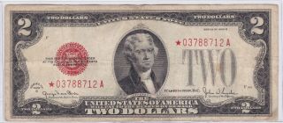 Series 1928 G Two Dollars Us United States Red Seal Note - Star Note