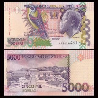 St Thomas Prince,  5000 Dobras Banknote,  2013,  P - 65d,  Unc,  Africa Paper Money