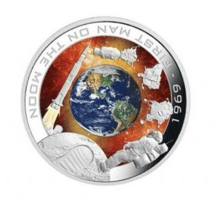 Cook Islands 2009 $1 First Man On The Moon 1969 1 Oz Proof Silver Coin