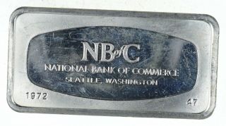 1000 Grains - National Bank Of Commerce Seattle - 65.  7g.  925 Silver 881