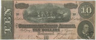 1864 Series Confederate States Of America Note $10 Richmond Virginia F,