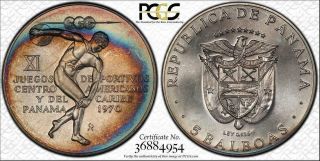 1970 - Fm Panama 5 Bolboas Pcgs Ms66 Color Toned Coin