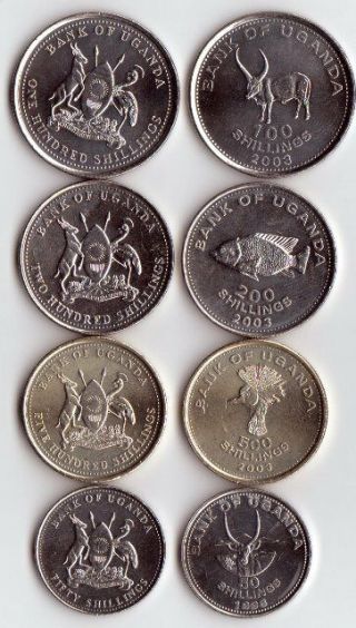 Uganda: 4 - Pc Unc High - Value Coin Set,  50 - 500 Shillings
