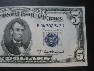 1953 A $5 Silver Certificate Note $5 Dollar Blue Seal Unc 2343