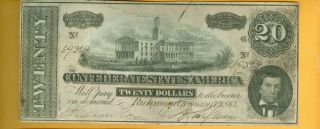 $20 1864 Richmond Virginia Va Confederate Currency Bank Note Bill Civil War