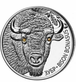 2012 1 Oz Proof Silver Bison Bonasus Coin With And Swarovski Crystals.