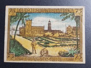 German Colony South - West Africa 75 Pfennig 1921 Swakopmund Banknote (9432)