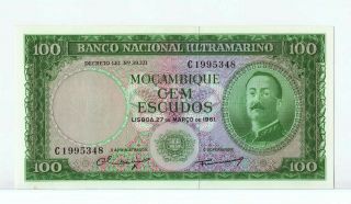 Mozambique 100 Escudos 27 - 3 - 1961 Unc