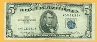 Low Serial Number 1953 $5 Dollar Bill Blue Seal Silver Certificate